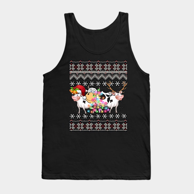 Funny Christmas Three Cow Farm Cute Gift Love Lights Santa Hat Tank Top by thuden1738